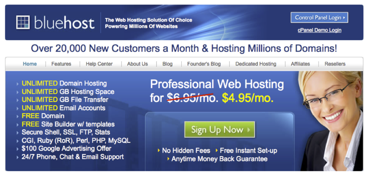 Bluehost Home Page