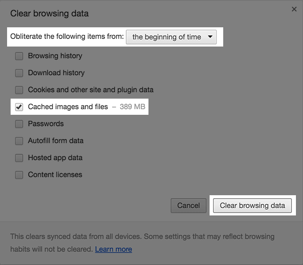 History options in Chrome.