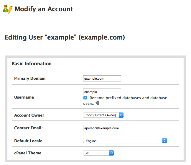 Modifying account options.