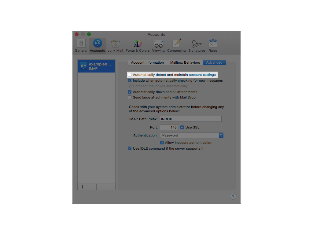 mac mail setup imap