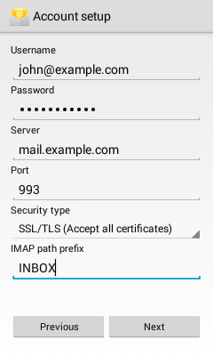 android email checking incoming server settings