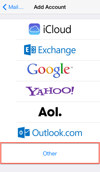 Email Application Setup   iOS Devices ios7 add account other