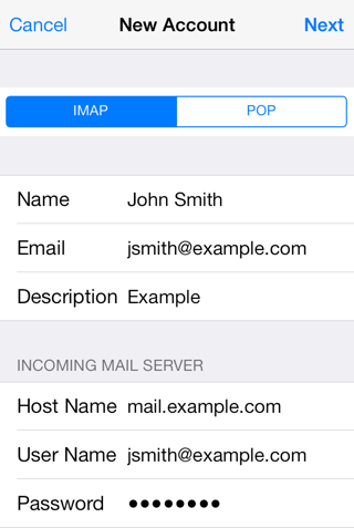 Email Application Setup   iOS Devices ios7 imap settings