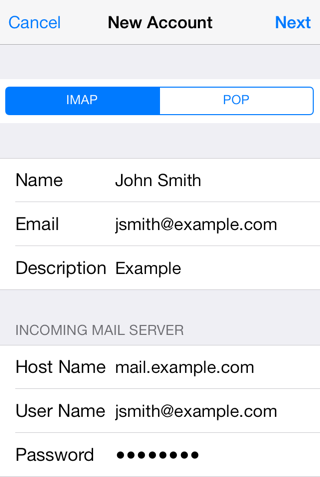 Meilirakenduse seadistamine – iOS i seadmed ios7 imap settings