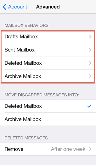 Настройка приложения электронной почты — устройства iOS ios7 mailbox behavior