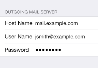 E pasta lietojumprogrammas iestatīšana — iOS ierīces ios7 smtp settings