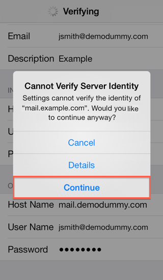 Meilirakenduse seadistamine – iOS i seadmed ios7 ssl mismatch