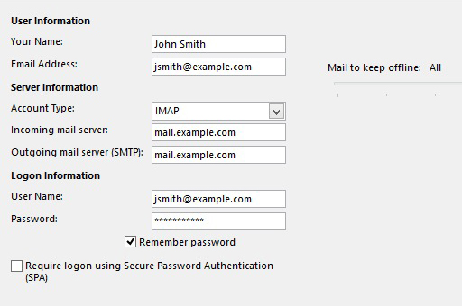 bluehost outlook settings imap