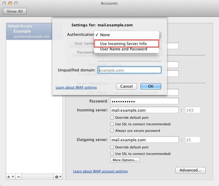 bluehost outlook settings imap