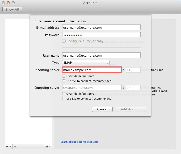 setup imap for gmail with mac