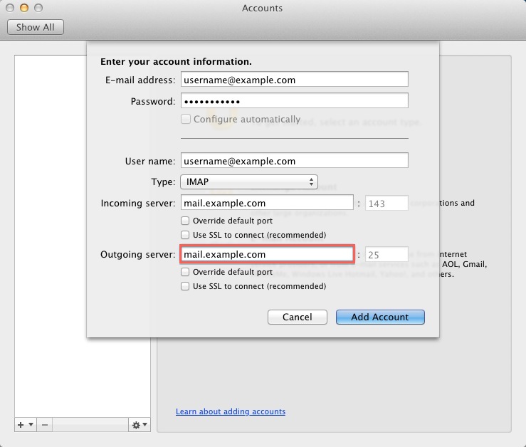 Mac mail settings for outlook