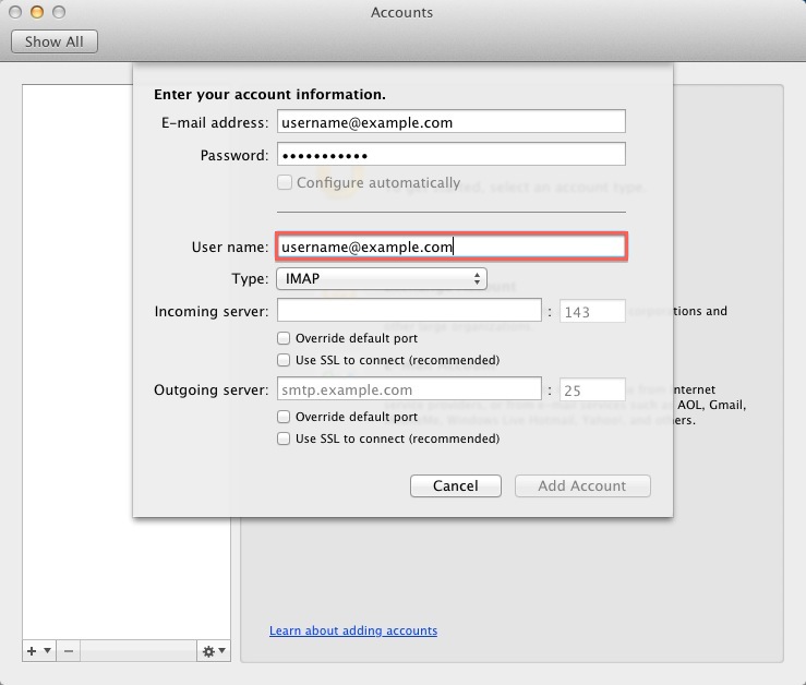 vaol mail settings outlook for mac