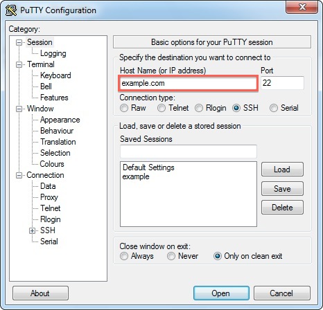 Reconfiguring PuTTy Sessions to Preserve Backspace Key