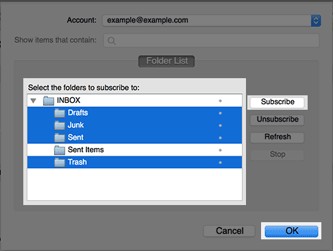 Subscribing to folders in thunderbird.