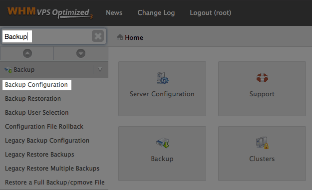 Searching Backup in the WHM.