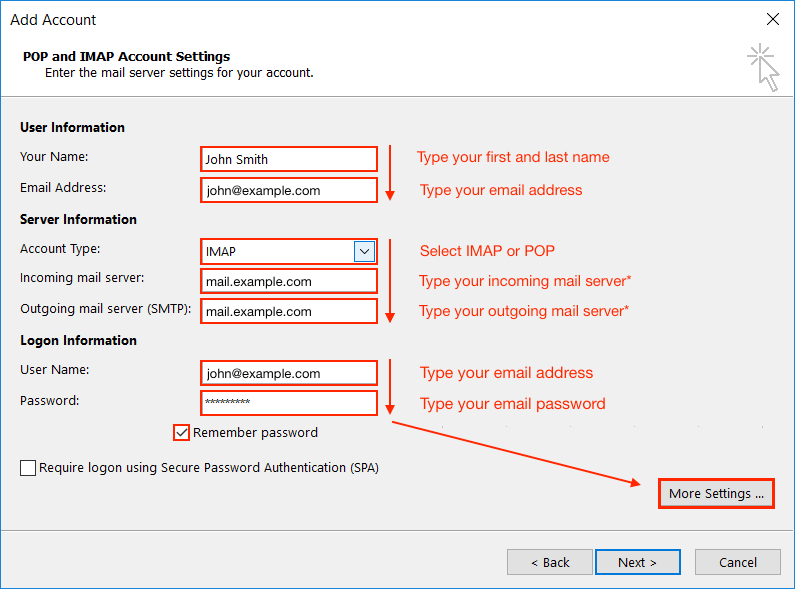 Manual Account Setup