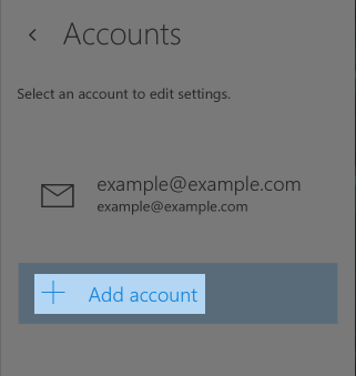 Windows 10 Mail add account button.